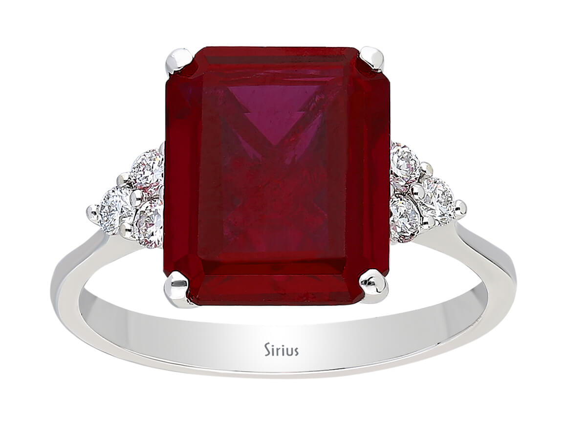 Diamant und Oktagon Schliff Rubin Ring - handgefertigter Diamantschmuck aus Feingold | Sirius Diamant