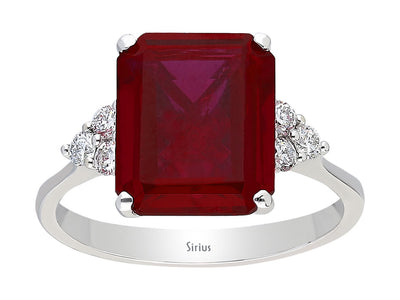 Diamond and octagon cut ruby ring