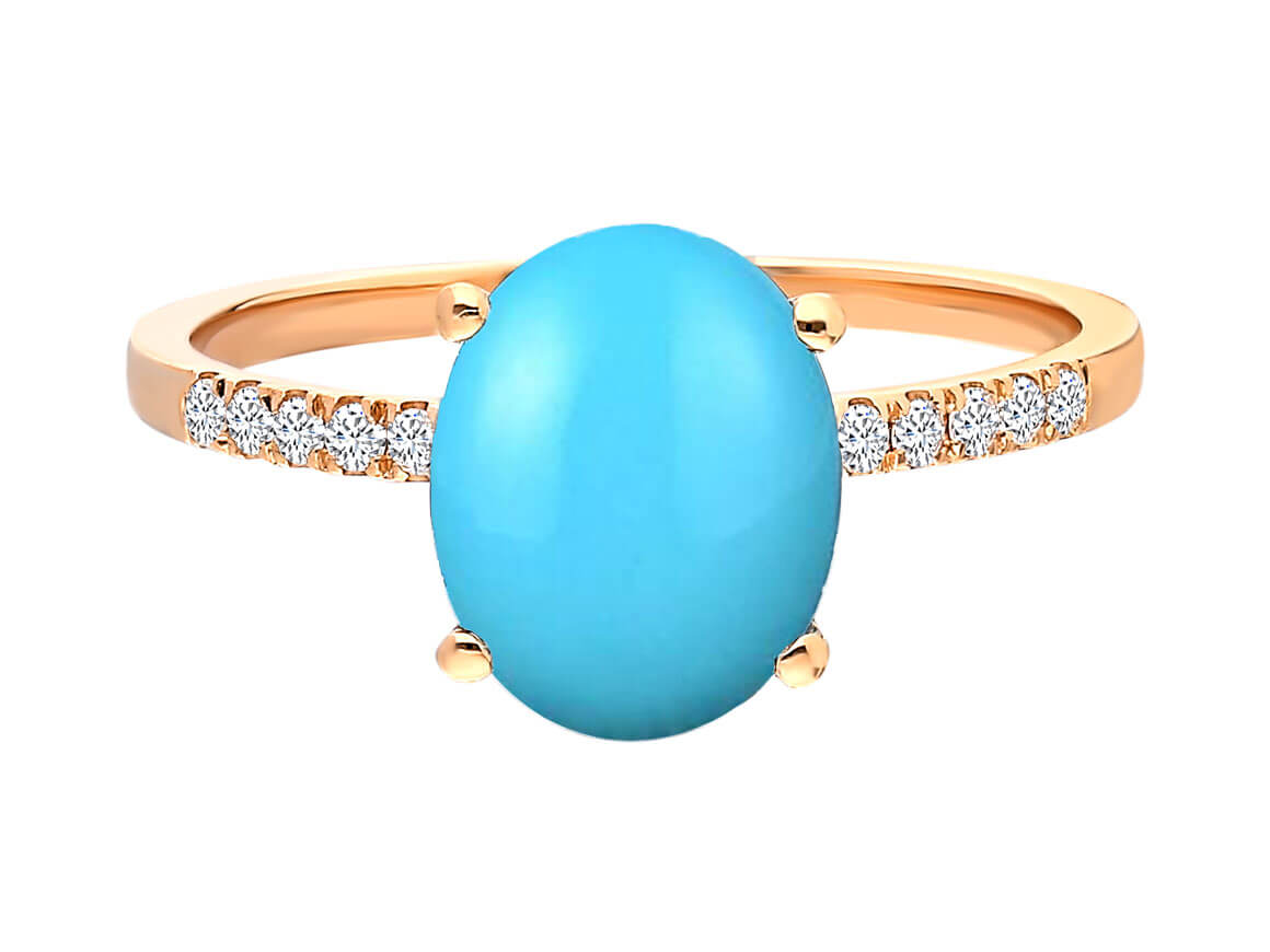 Diamond and oval turquoise ring in 14K red gold