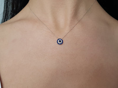 Diamond and sapphire design necklace in 14K white gold