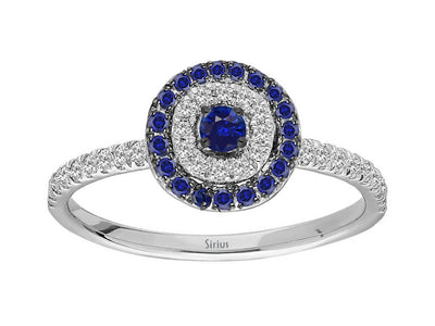 Diamond and sapphire ring in 14k white gold