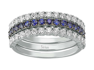 Diamond and sapphire 3 ring alliance in 14 carat white gold