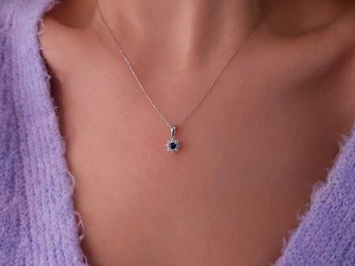 Diamond and sapphire necklace in 14K white gold