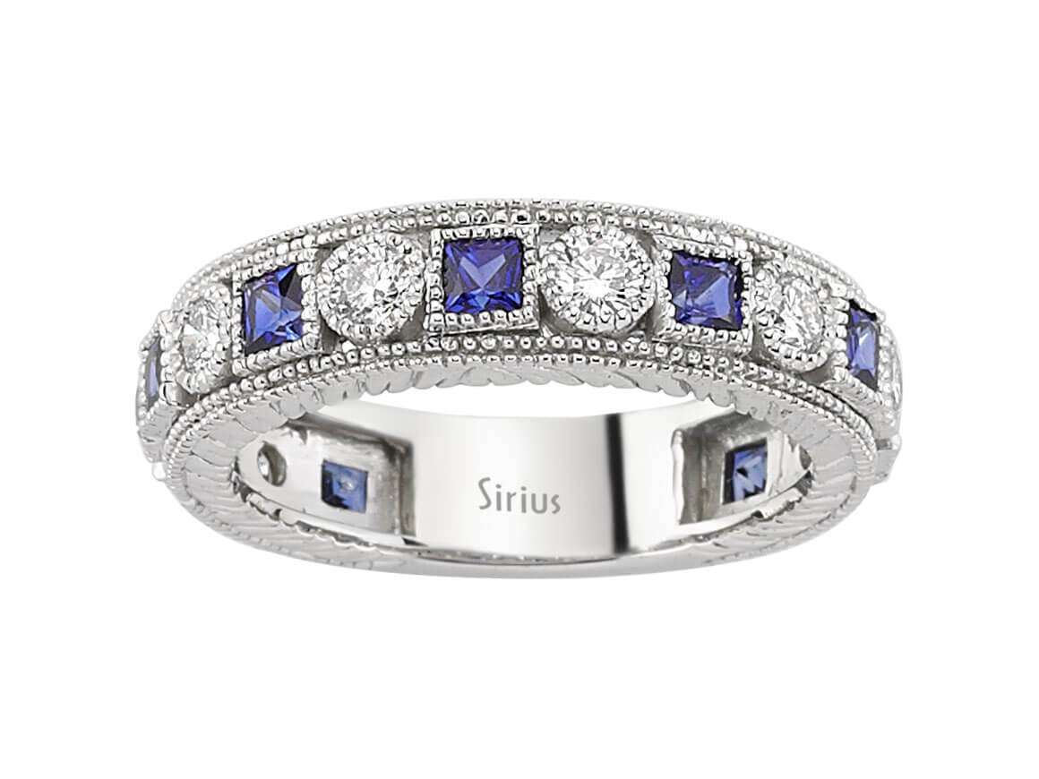 Diamant und Saphir rundum Allianz - handgefertigter Diamantschmuck aus Feingold | Sirius Diamant