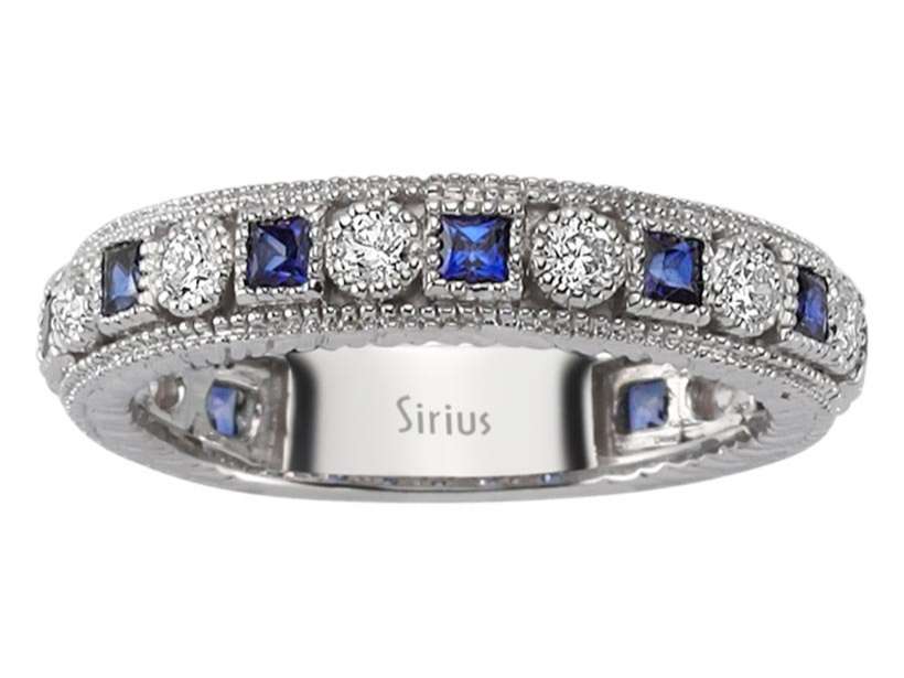 Diamant und Prinzessin Saphir rundum Allianz - handgefertigter Diamantschmuck aus Feingold | Sirius Diamant