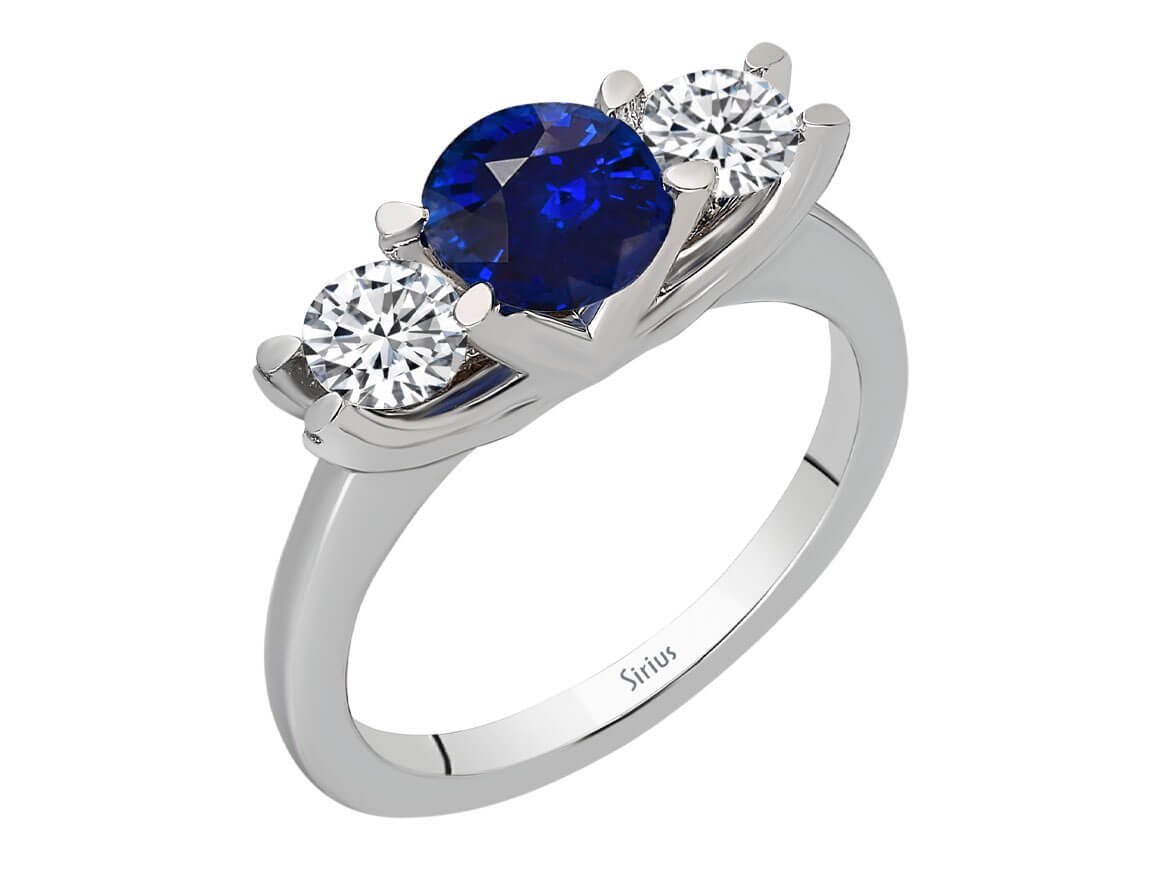 Diamant und Saphir Nova Tria Ring in 585er 14 Karat Weißgold - handgefertigter Diamantschmuck aus Feingold | Sirius Diamant