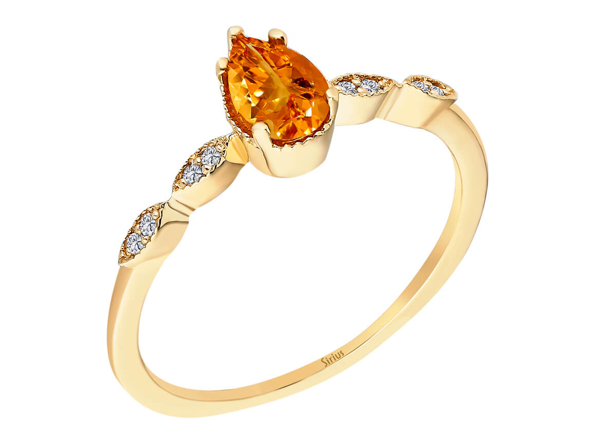 Diamant und Tropfen Schliff Citrin Demeter Ring – handgefertigter Diamantschmuck aus Feingold | Sirius Diamant