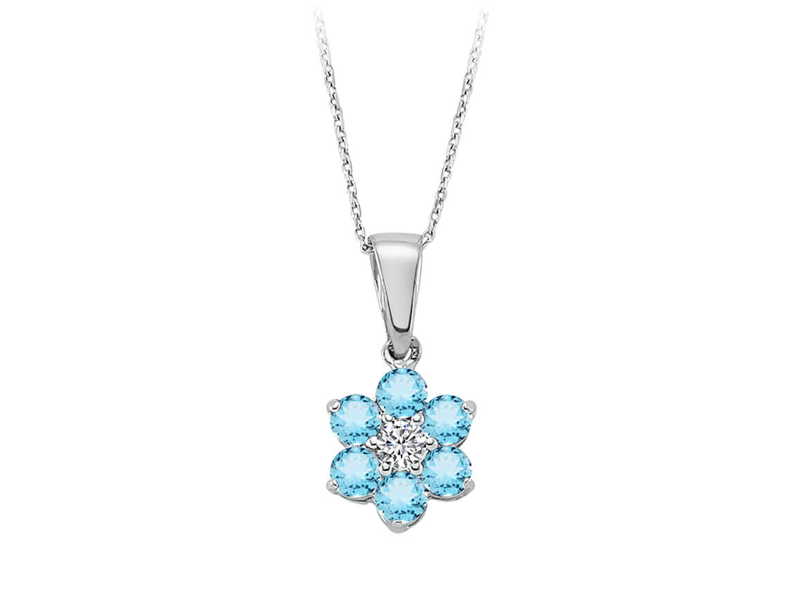 Diamant und Licht Blau Gänseblümchen Collier – handgefertigter Diamantschmuck aus Feingold | Sirius Diamant