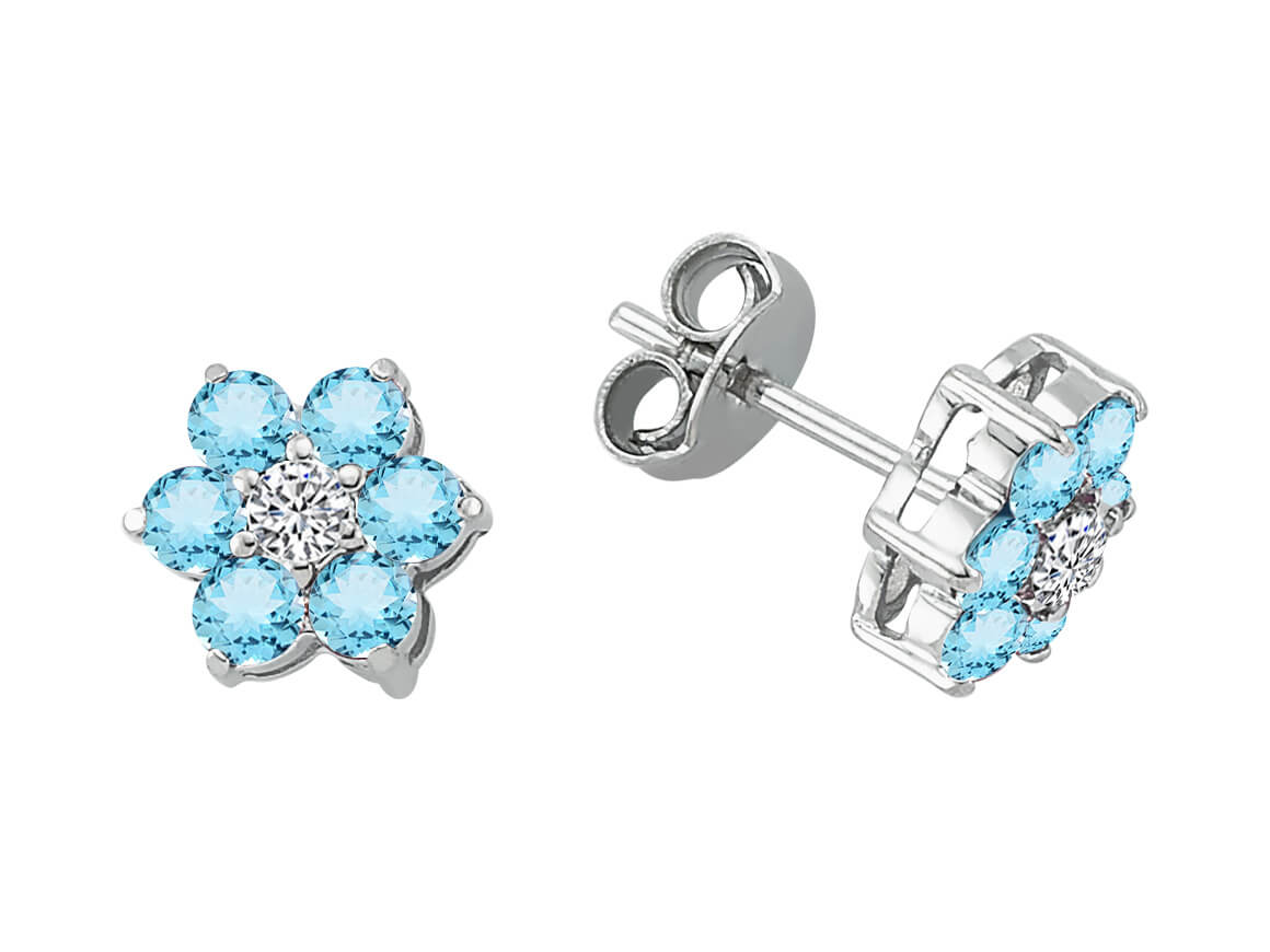 Diamant und Licht Blaue Topas Gänseblümchen Ohrringe - handgefertigter Diamantschmuck aus Feingold | Sirius Diamant