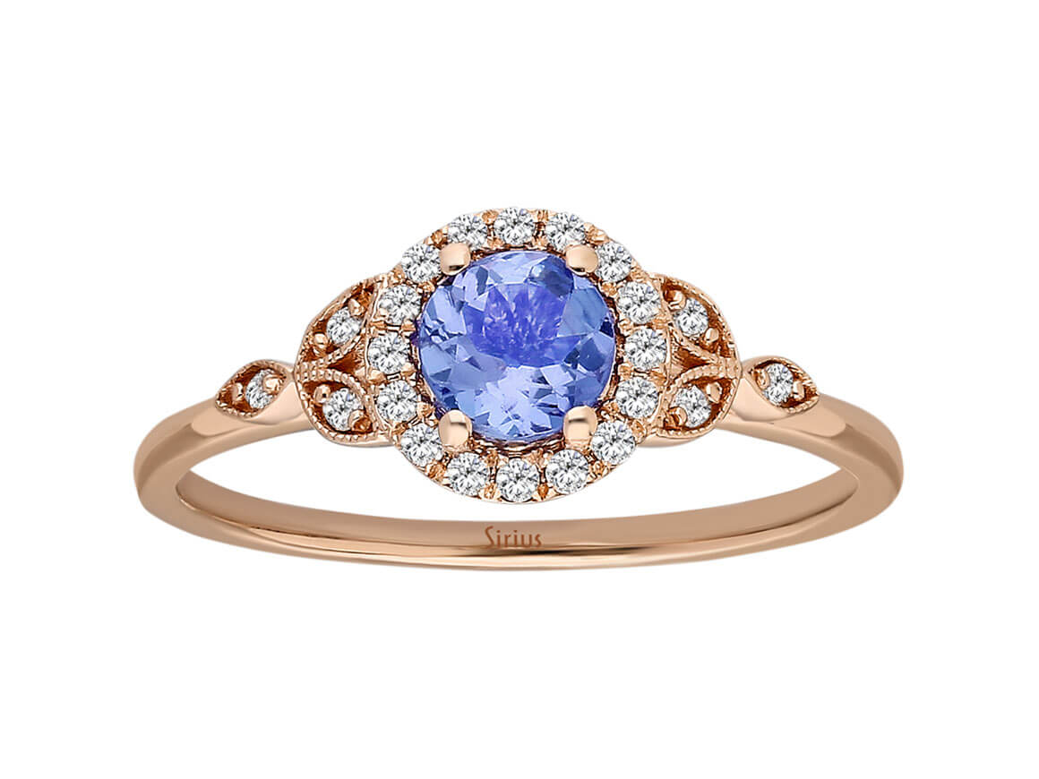 Bague en or rose avec diamants et tanzanite AAA