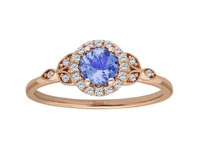 Bague en or rose avec diamants et tanzanite AAA
