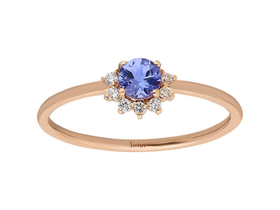 Diamant und AAA Tansanit Chi Ring in 14k Rotgold
