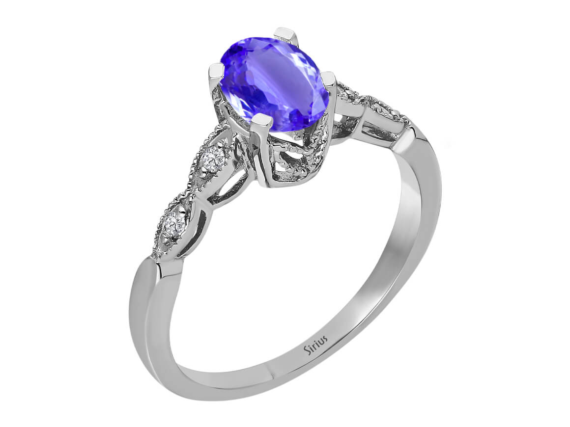 AAA Tansanit Ring mit Diamanten in 333er 8 Karat Weißgold - handgefertigter Diamantschmuck aus Feingold | Sirius Diamant