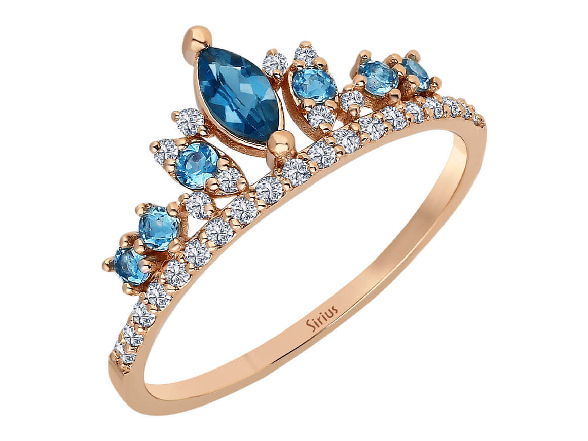 Diamant und Marquise London Blauer Topas Ring - handgefertigter Diamantschmuck aus Feingold | Sirius Diamant