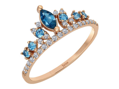 Diamond and Marquise London Blue Topaz Ring