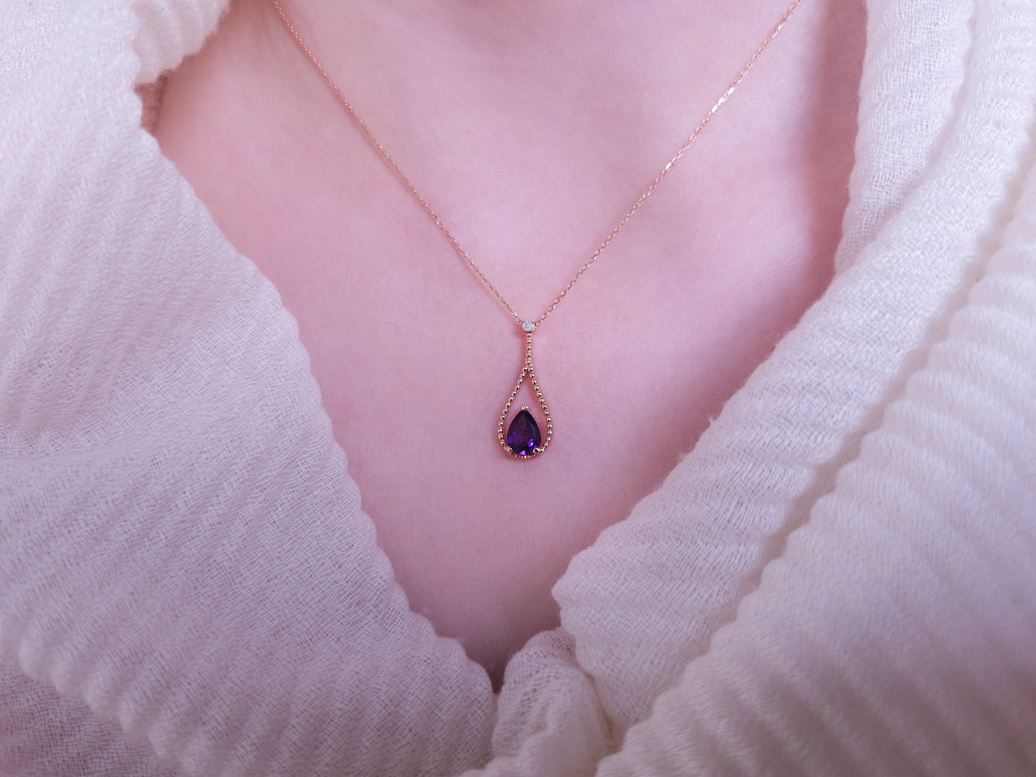 Diamant und Tropfen Amethyst Collier - handgefertigter Diamantschmuck aus Feingold | Sirius Diamant