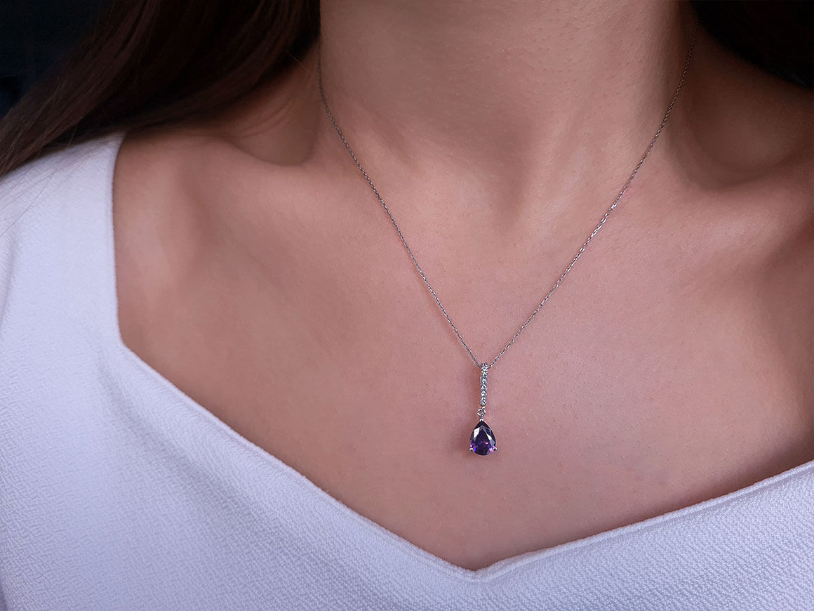 Diamant und Tropfen Amethyst Collier - handgefertigter Diamantschmuck aus Feingold | Sirius Diamant