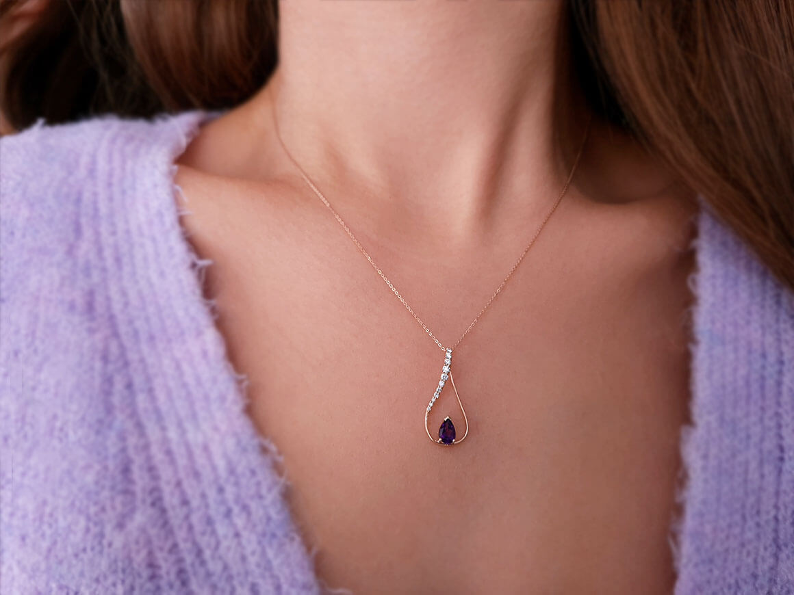 Diamond and drop amethyst necklace