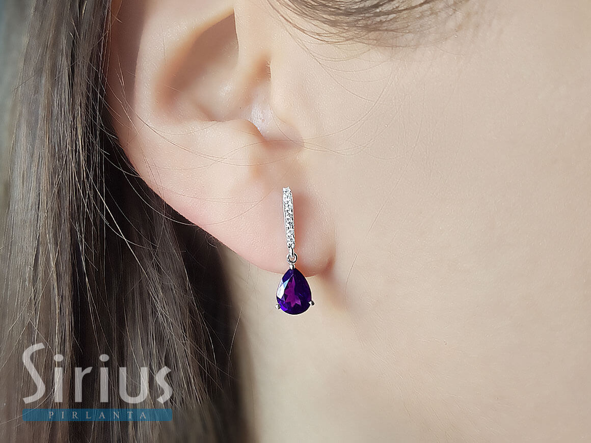 Diamant und Amethyst Ohrhänger - handgefertigter Diamantschmuck aus Feingold | Sirius Diamant