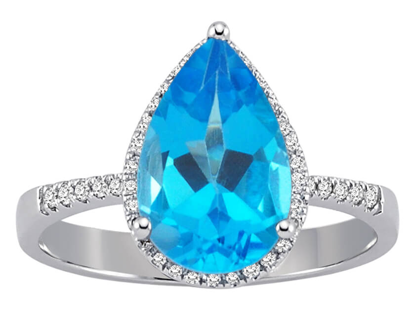 Diamant und Drop Blauer Topas Ring - handgefertigter Diamantschmuck aus Feingold | Sirius Diamant