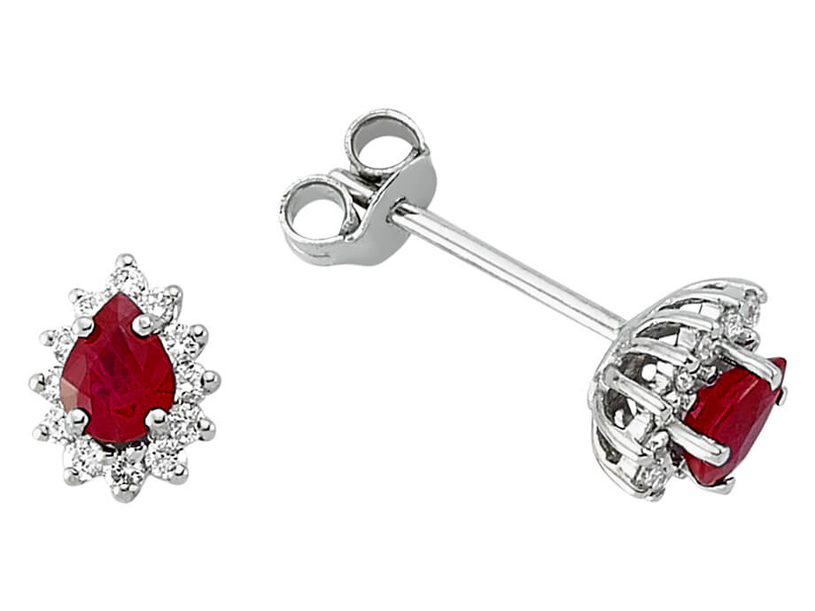 Diamant und Drop Rubin Ohrhänger - handgefertigter Diamantschmuck aus Feingold | Sirius Diamant