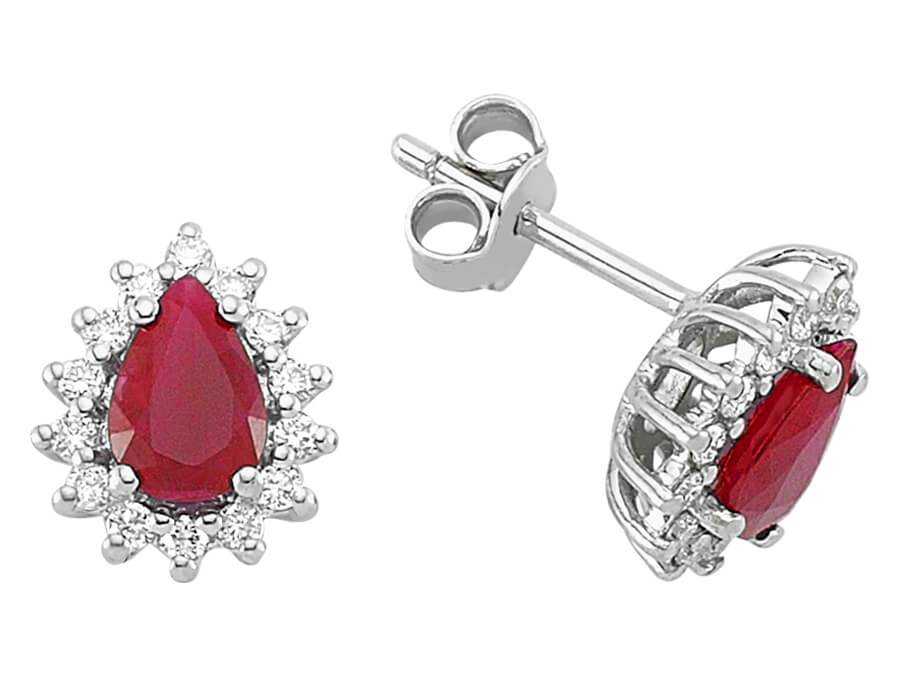 Diamant und Tropfen Rubin Ohrringe - handgefertigter Diamantschmuck aus Feingold | Sirius Diamant