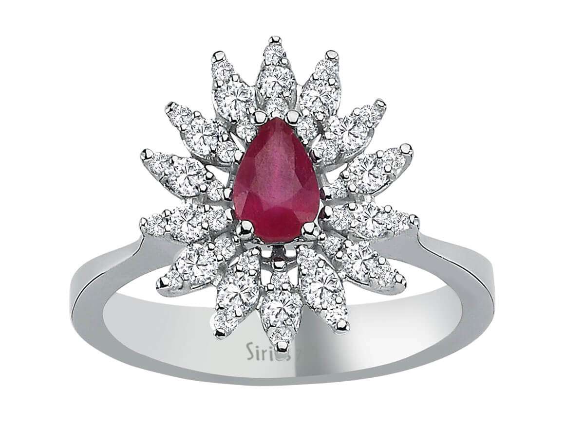 Diamond and Pear Ruby Ring