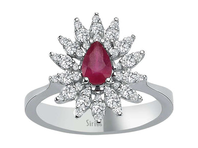 Diamond and Pear Ruby Ring
