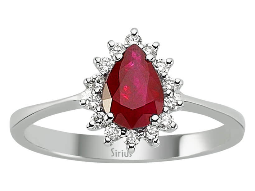 Diamant und Tropfen Rubin  Ring - handgefertigter Diamantschmuck aus Feingold | Sirius Diamant