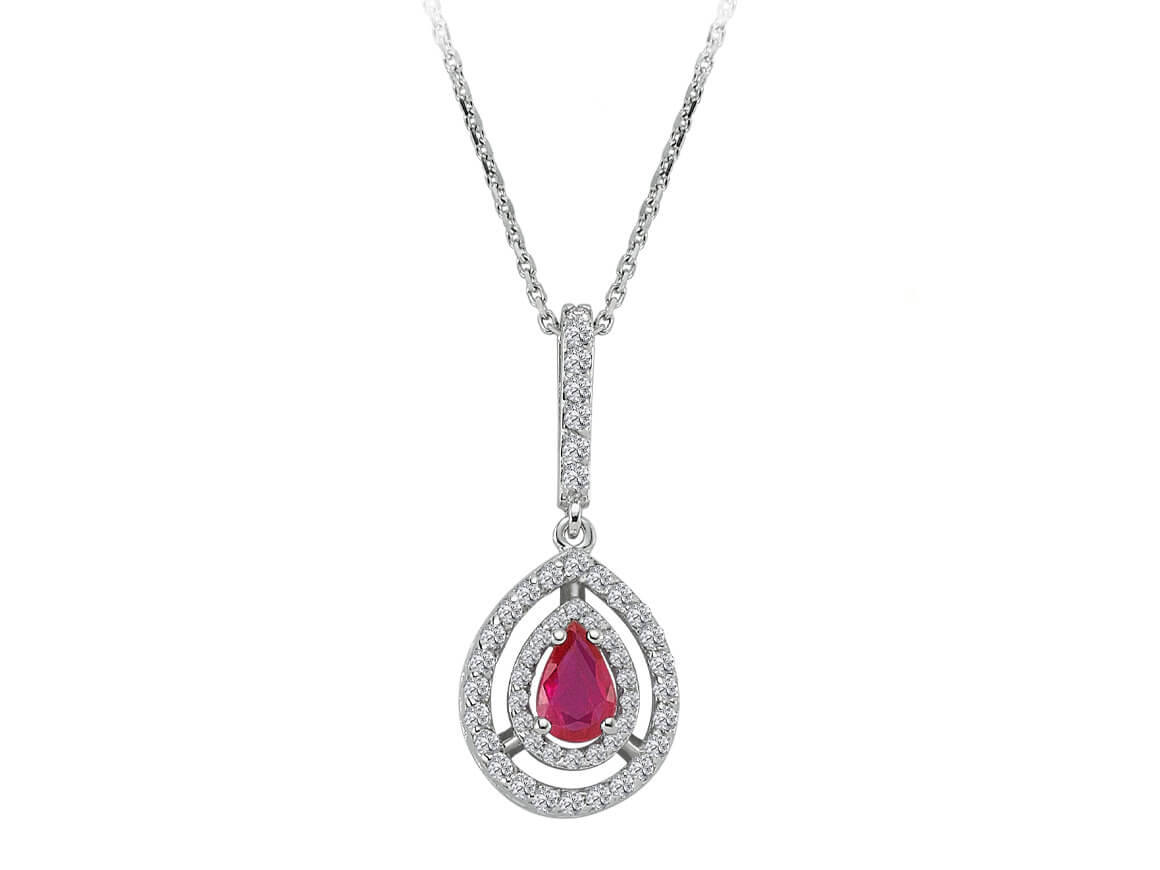 Diamant und Drop Rubin Collier - handgefertigter Diamantschmuck aus Feingold | Sirius Diamant