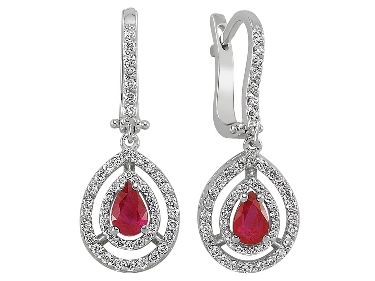 Diamant und Tropfen Rubin Ohrhänger - handgefertigter Diamantschmuck aus Feingold | Sirius Diamant
