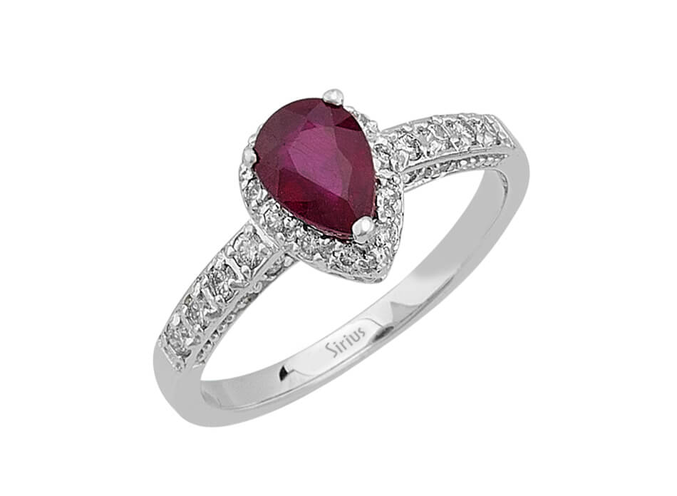 Diamant und Tropfen Rubin Ring - handgefertigter Diamantschmuck aus Feingold | Sirius Diamant