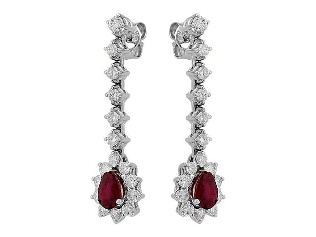 Diamant und Tropfen Rubin Tennis Ohrhänger – handgefertigter Diamantschmuck aus Feingold | Sirius Diamant