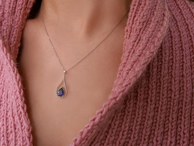 Diamond and drop sapphire necklace
