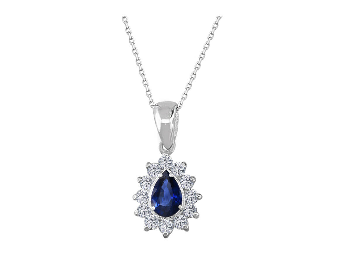 Collier diamant et saphir en goutte