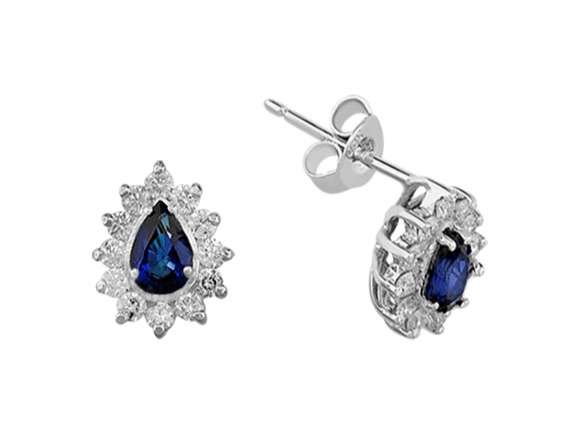 Diamant & Saphir Ohrstecker in 585er 14K Gold - handgefertigter Diamantschmuck aus Feingold | Sirius Diamant