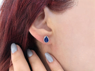 Diamond and drop sapphire earrings
