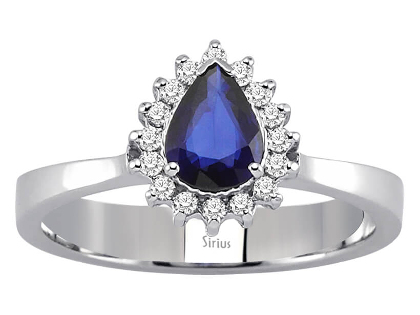 Diamant und Tropfen Saphir Ring - handgefertigter Diamantschmuck aus Feingold | Sirius Diamant