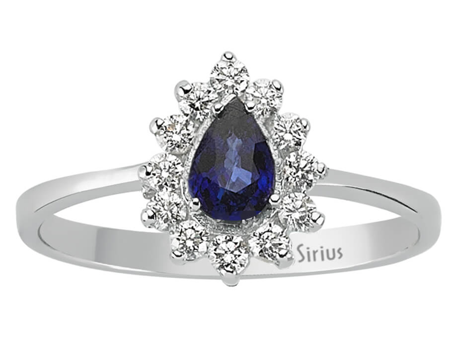 Diamant und Tropfen Saphir Ring - handgefertigter Diamantschmuck aus Feingold | Sirius Diamant