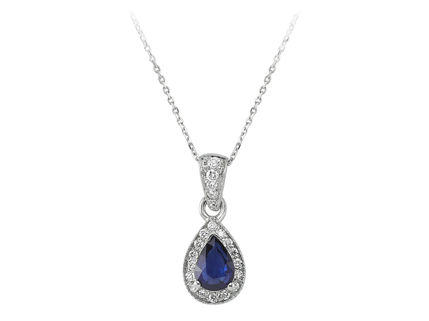 Diamond and drop sapphire necklace