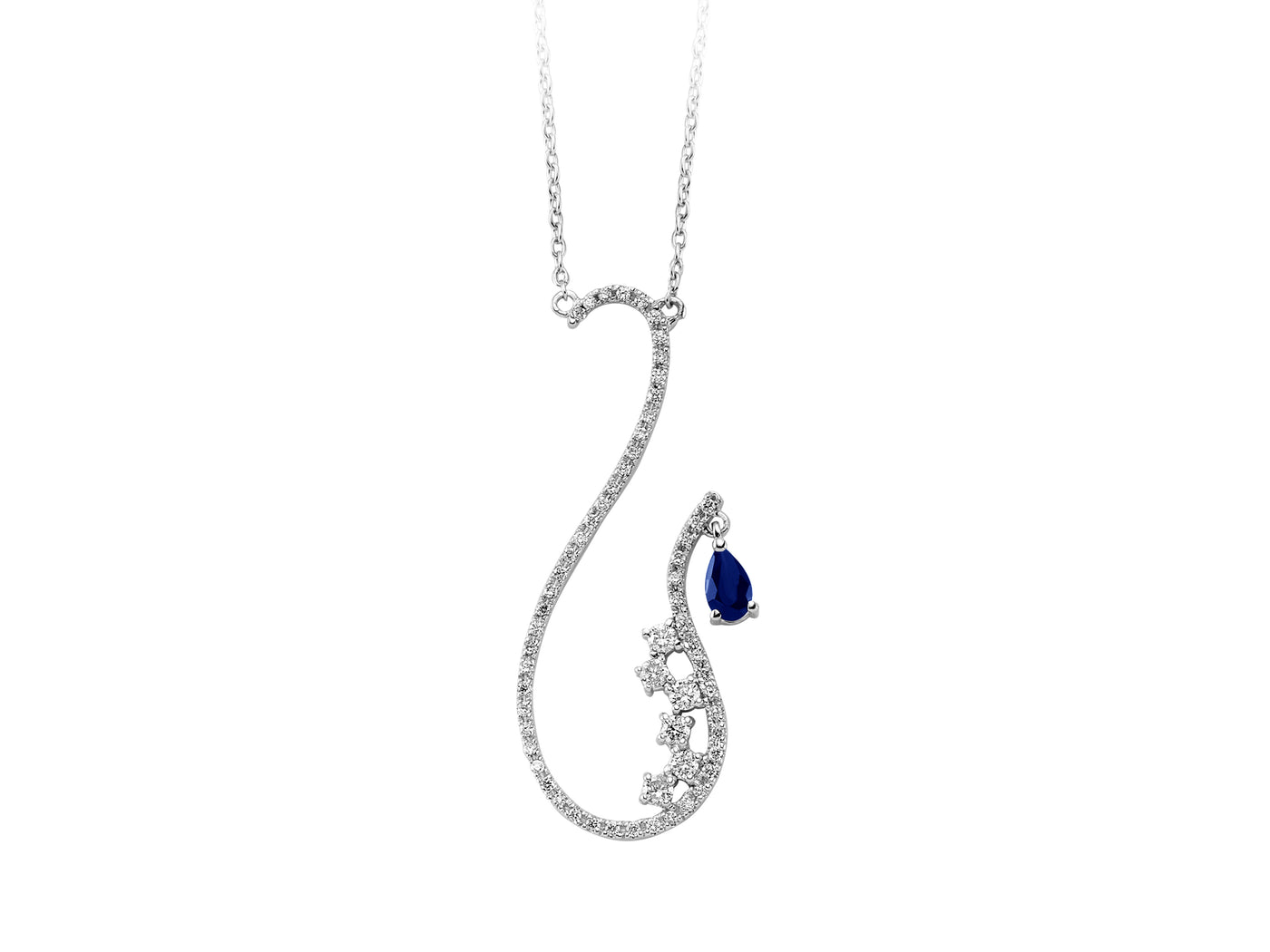 Diamond and drop sapphire necklace