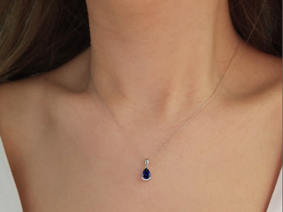Diamond and drop sapphire necklace