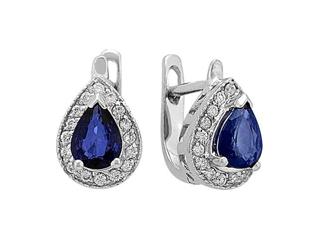 Diamond and drop sapphire earrings in 14k gold