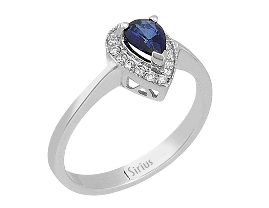 Diamant und Tropfen Saphir Ring - handgefertigter Diamantschmuck aus Feingold | Sirius Diamant