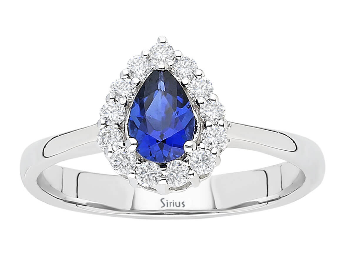 Diamant und Tropfen Saphir Ring - handgefertigter Diamantschmuck aus Feingold | Sirius Diamant