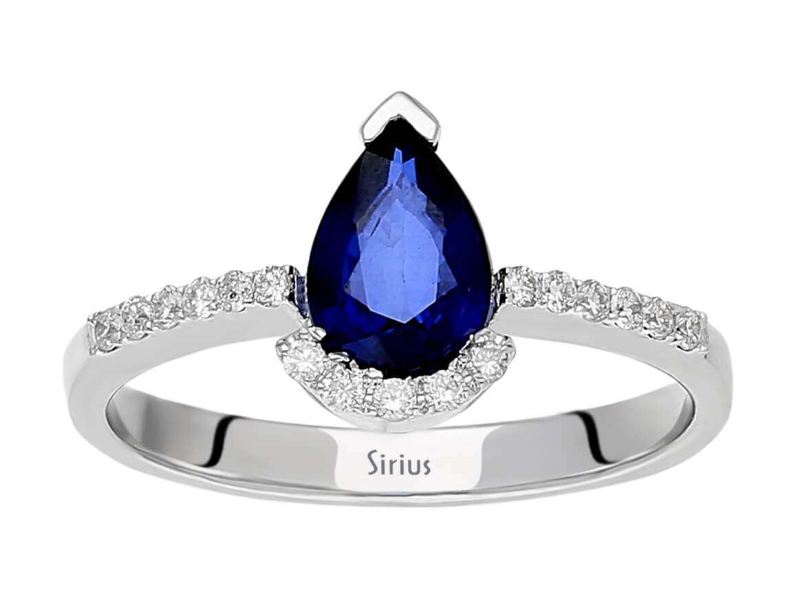 Diamant und Tropfen Saphir Schmuckset in 585er 14 Karat Weißgold - handgefertigter Diamantschmuck aus Feingold | Sirius Diamant