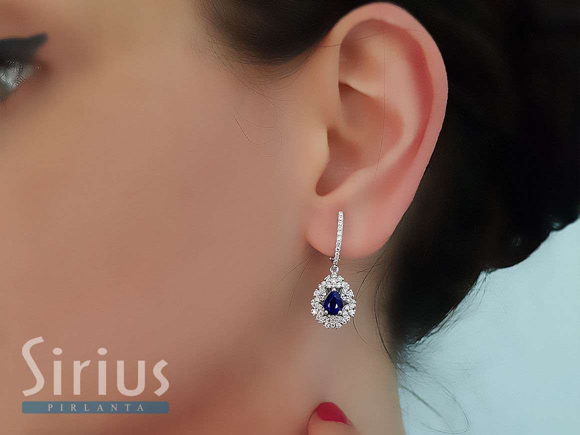 Diamant und Tropfen Saphir Ohrhänger - handgefertigter Diamantschmuck aus Feingold | Sirius Diamant
