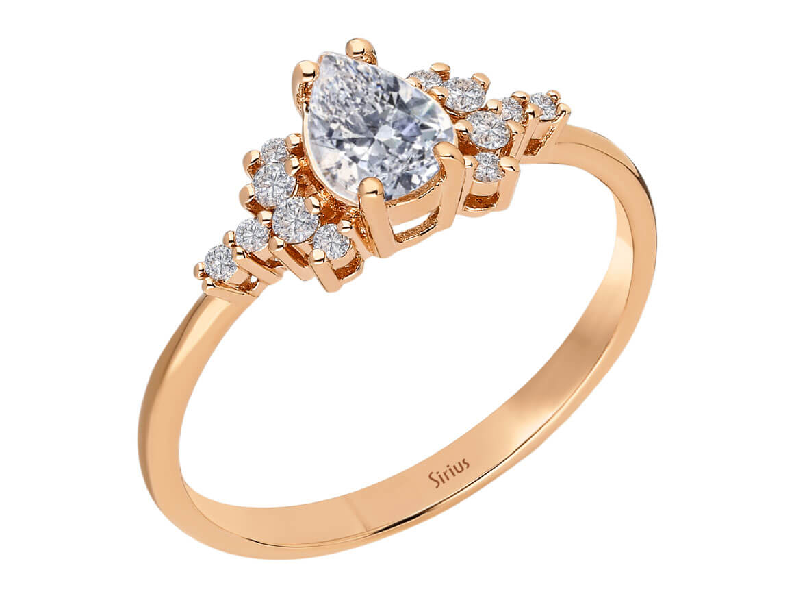 Diamond and Drop White Sapphire Lacrima Ring