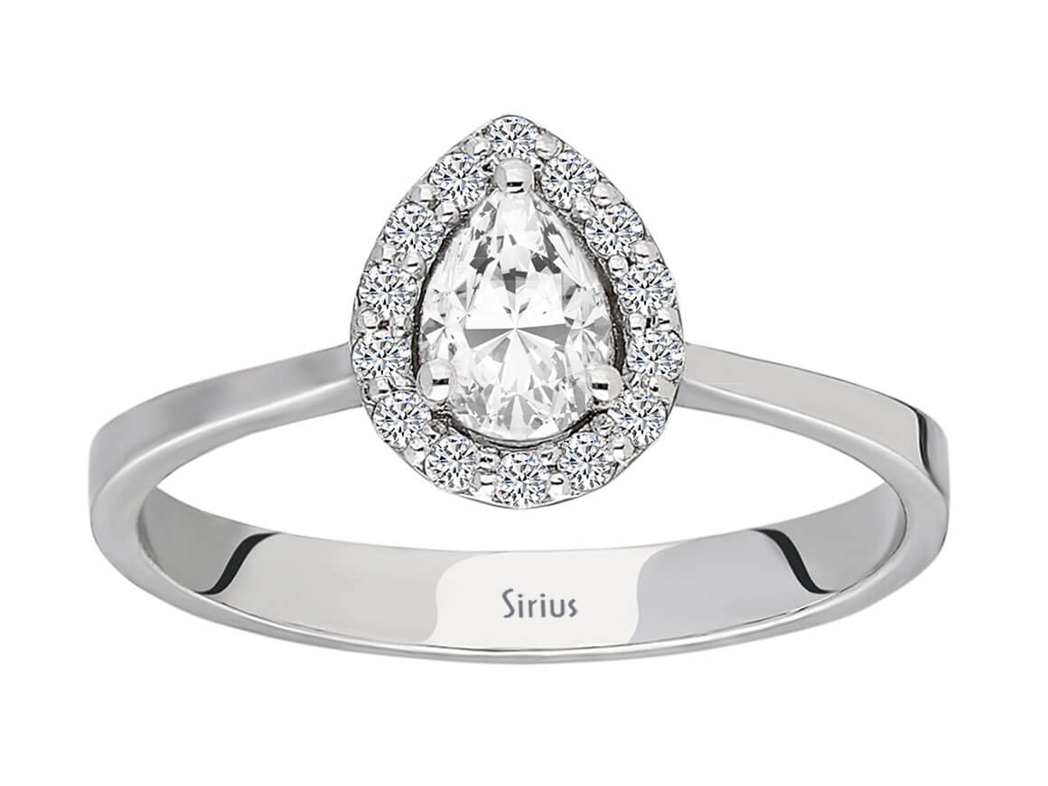 Diamant und Tropfen Schliff Weißer Topas Solitär Ring - handgefertigter Diamantschmuck aus Feingold | Sirius Diamant