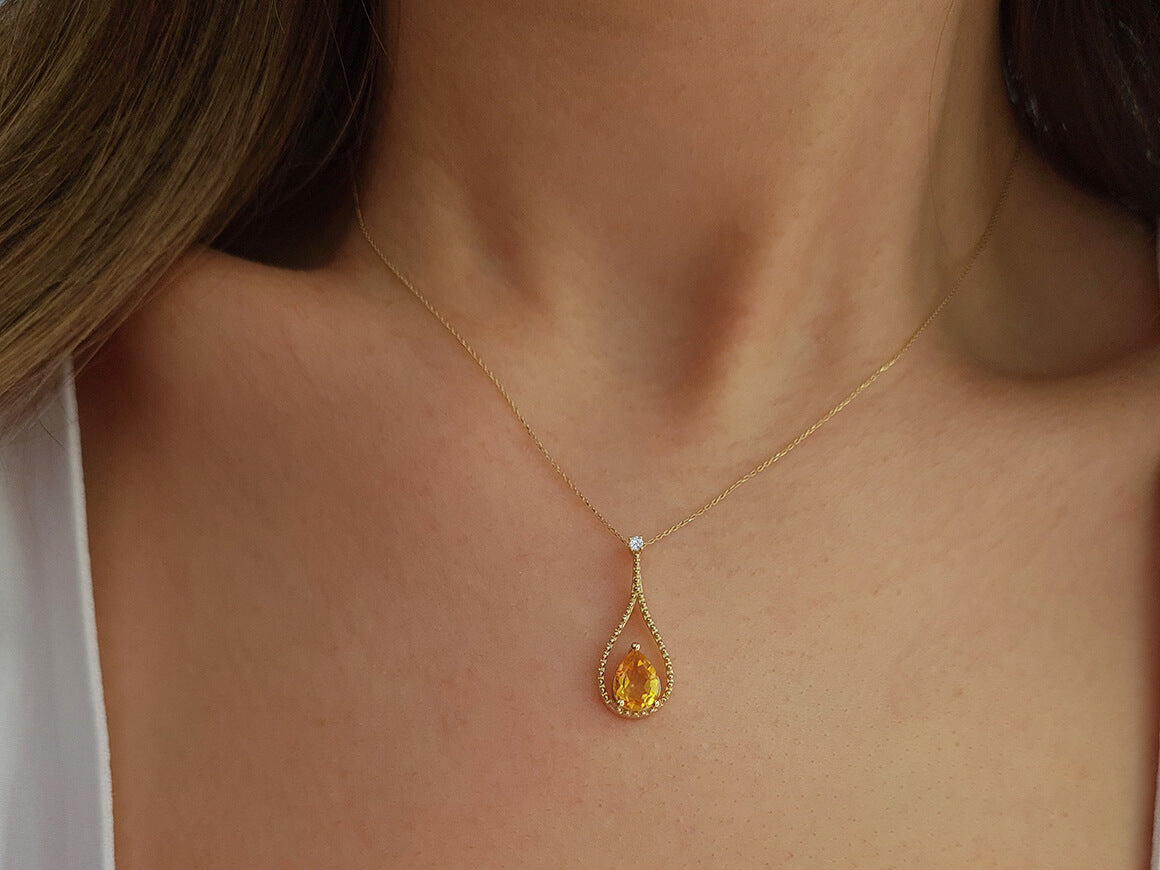 Diamant und Tropfen Citrin Collier - handgefertigter Diamantschmuck aus Feingold | Sirius Diamant